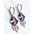 Beautiful 18K White Gold Amethyst Diamond Earings image 5