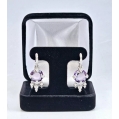 Beautiful 18K White Gold Amethyst Diamond Earings image 8