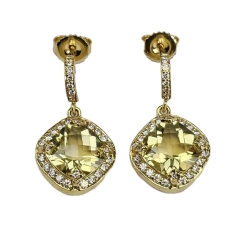 Beautiful 18K Yellow Gold Citrine Diamond Pendant Earings