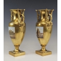 Beautiful Antique German Pair Porcelain Gilded Painted Vases with Swans image 3