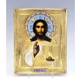 Beautiful Antique Russian Gilt Silver Enamel Icon Christ Pantocrator image 1