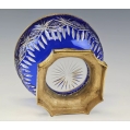 Beautiful Large 19C Bohemian Blue Crystal Gilt Bronze Bowl image 1