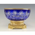 Beautiful Large 19C Bohemian Blue Crystal Gilt Bronze Bowl image 5