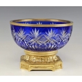 Beautiful Large 19C Bohemian Blue Crystal Gilt Bronze Bowl image 6