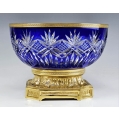 Beautiful Large 19C Bohemian Blue Crystal Gilt Bronze Bowl image 7