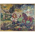 David Burliuk Russian/American (1882-1967) Oil Painting Peasant Woman with Red Horse image 7