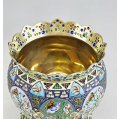 Exceptional Imperial Russian Silver-Gilt & Shaded Enamel Footed Presentation Bowl, 11th Artel image 1