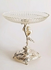 Exquisite 19C Austrian Figural Silver Cut Crystal Centerpiece Tazza