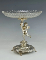 Exquisite 19C Austrian Figural Silver Cut Crystal Centerpiece Tazza