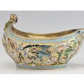 Exquisite Imperial Russian Silver-Gilt Cloisonné & Shaded Enamel Kovsh image 1