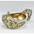Exquisite Imperial Russian Silver-Gilt Cloisonné & Shaded Enamel Kovsh image 8
