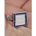 Fine 18K White Gold Sapphire Mother of Pearl Cufflinks image 1