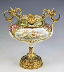 Fine 19C French Sevres Porcelain Gilt Bronze Enamel Centerpiece Bowl