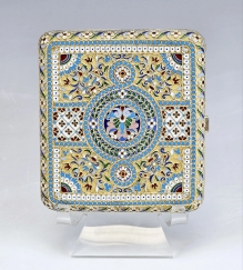 Fine 19C Russian Gilt Silver Cloisonne Enamel Cigarette Case P. Ovchinnikov