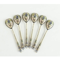 Fine 19C Russian Gilt Silver Cloisonne Enamel Spoons Set Box image 5