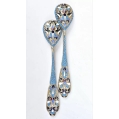 Fine 19C Russian Gilt Silver Cloisonne Enamel Spoons Set image 2