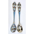 Fine 19C Russian Gilt Silver Cloisonne Enamel Spoons Set image 3
