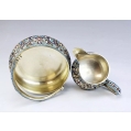 Fine Antique Russian Gilt Silver Cloisonne Enamel Sugar Bowl Creamer Set image 6