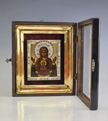 Fine Antique Russian Gilt Silver Enamel Icon The Sign Mother of God ( Znamenie )