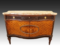 Fine Large 19C French Marquetry Parquetry Wood Gilt Bronze Commode Cabinet