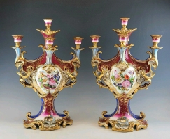 Gorgeous Large 19C French Pair Porcelain Old Paris Candelabras