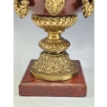 Gorgeous Lrg 19C French Pair Rouge Marble Gilt Bronze Ewers Napoleon III image 2
