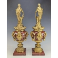 Gorgeous Lrg 19C French Pair Rouge Marble Gilt Bronze Ewers Napoleon III image 5