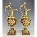 Gorgeous Lrg 19C French Pair Rouge Marble Gilt Bronze Ewers Napoleon III image 6