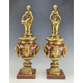 Gorgeous Lrg 19C French Pair Rouge Marble Gilt Bronze Ewers Napoleon III image 7