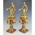Gorgeous Lrg 19C French Pair Rouge Marble Gilt Bronze Ewers Napoleon III image 13