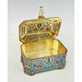 Exceptional 19C Russian Gilt Silver Cloisonne & Plique a Jour Enamel Box image 1