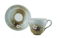 Huge Antique 19C Russian Unique Gardner Porcelain Cup Saucer Hand Painted