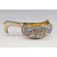 Imperial Russian Silver-Gilt Shaded Enamel Presentation Kovsh in Box image 5