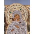 Important 19C Russian Vladimir Mother of God Icon 84 Silver Gilt Filigree Oklad image 1