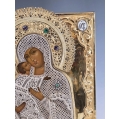 Important 19C Russian Vladimir Mother of God Icon 84 Silver Gilt Filigree Oklad image 2