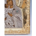 Important 19C Russian Vladimir Mother of God Icon 84 Silver Gilt Filigree Oklad image 3