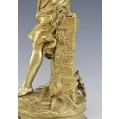 Large 19C Antique French Gilt Bronze Statue Eutrope Bouret ( 1833-1906 )"Cigale" image 6