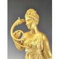 Large 19C French Gilt Bronze Rouge Marble Clock Statue image 7