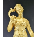 Large 19C French Gilt Bronze Rouge Marble Clock Statue image 11