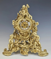 Large 19C French Ormolu Bronze Mantel Clock Cherubs