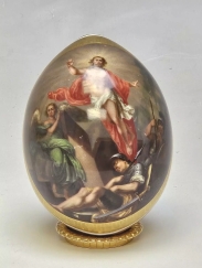 Large 19C Imperial Russian Porcelain Easter Egg Christ Ascension