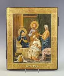 Large 19C Russian Icon Birth of Blessed Virgin Mary