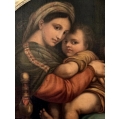 Large Antique 19th Century Oil Painting After Raphael Madonna della Seggiola image 2