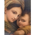 Large Antique 19th Century Oil Painting After Raphael Madonna della Seggiola image 3