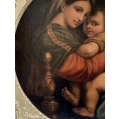 Large Antique 19th Century Oil Painting After Raphael Madonna della Seggiola image 5