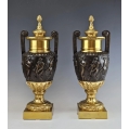 Large Antique French Neoclassical Patinated Gilt Bronze Vases Urns image 1
