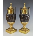 Large Antique French Neoclassical Patinated Gilt Bronze Vases Urns image 5