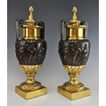Large Antique French Neoclassical Patinated Gilt Bronze Vases Urns image 8