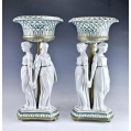 Large Antique German Pair Porcelain Figural Centerpieces Three Graces image 9