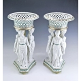 Large Antique German Pair Porcelain Figural Centerpieces Three Graces image 14